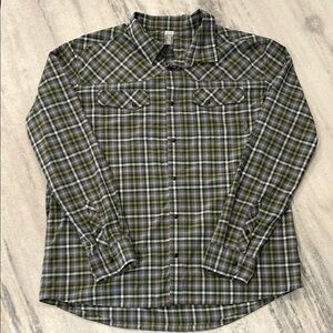 Stio Eddy Pearl Snap Long Sleeve Button Down Shirt XXL Green Grey Plaid